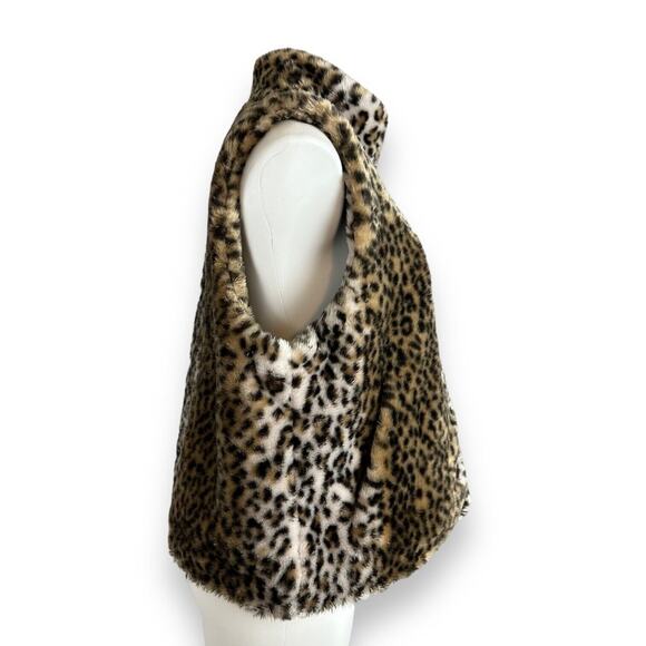 Cejon Accessories Inc Vest Faux Fur Leopard Print Mob Wife Full Front Zip Sz L - Picture 11 of 12